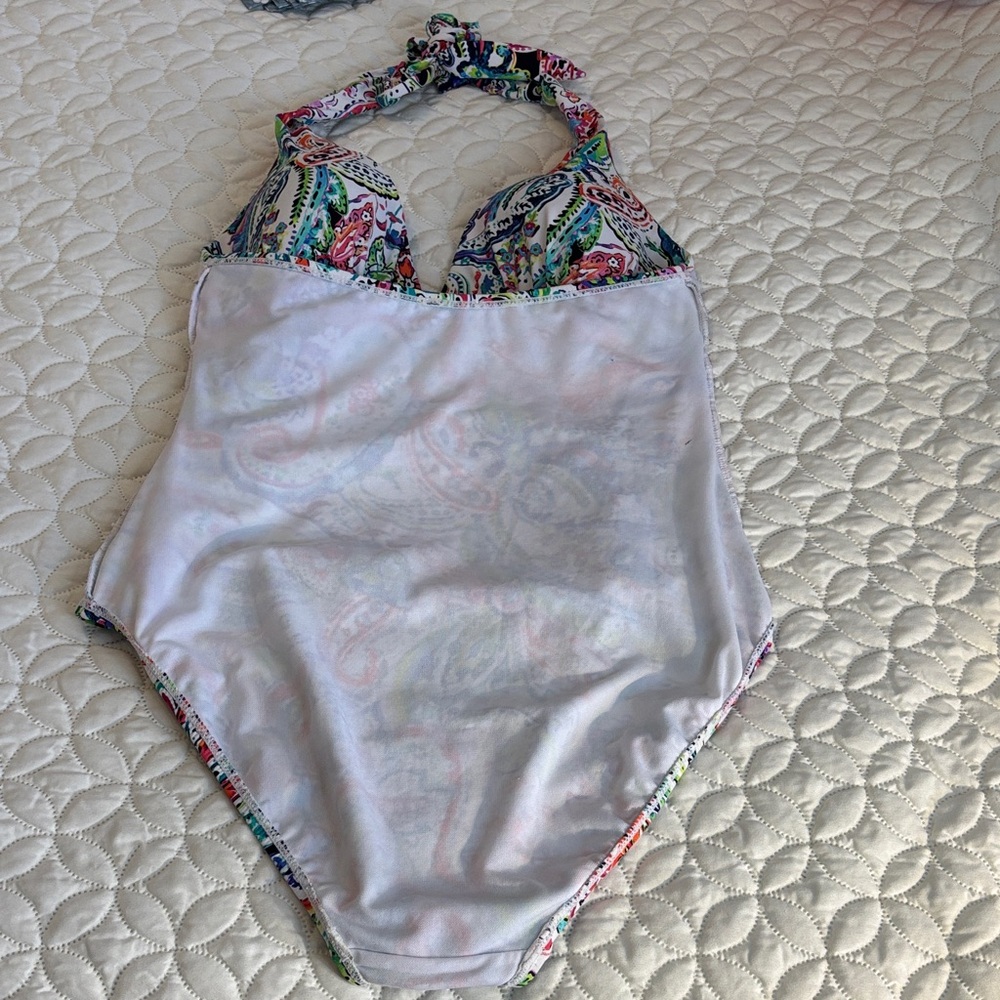 Lauren Ralph Lauren Colorful Paisley One piece Hi-Cut Swimsuit Est. Size 12 EUC - Picture 8 of 13